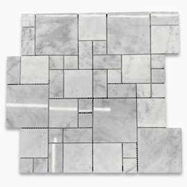 Stone Center Online Carrara White Marble Mini Versailles French Paragon Mosaic Tile Polished for Kitchen Backsplash Bathroom Flooring Shower Surround Dining Room Entryway Corrido Spa