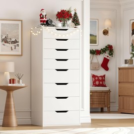 FACBOTALL Tall White Dresser, 8 Drawer Dresser with Groove Handles, White Tall Dressers, Modern Chest of Drawers with Large Storage Space for Home Office