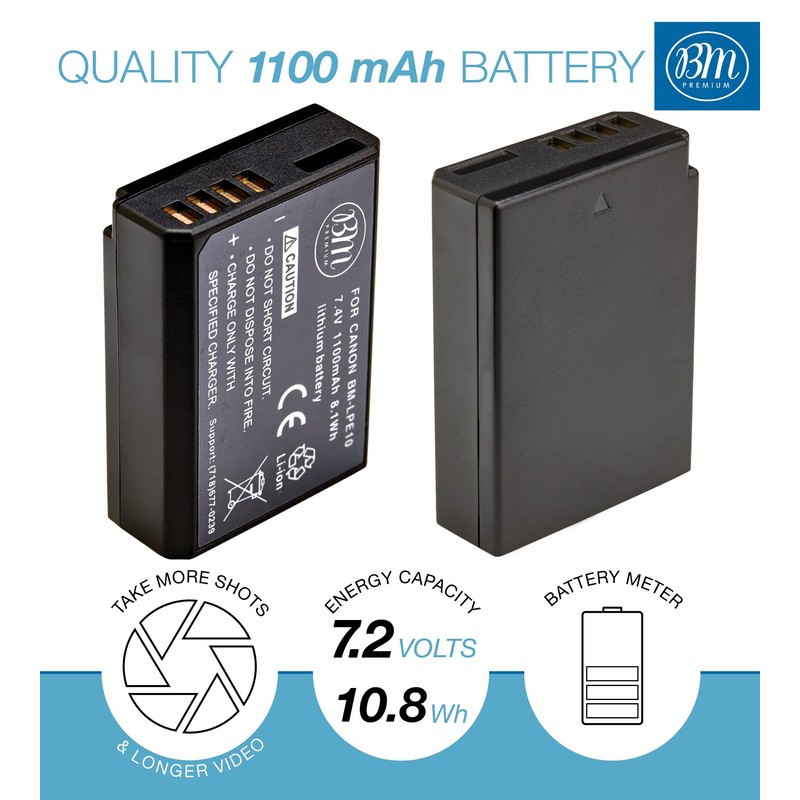 BM Premium LP-E10 Battery for Canon EOS Rebel T3, T5,