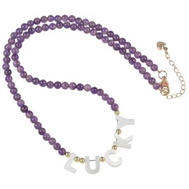 KYEYGWO White Shell Lucky Charm Necklace 4mm Amethyst Crystal Beaded Necklaces Trendy Layered Bracelets Good Luck Jewellery for Women Men