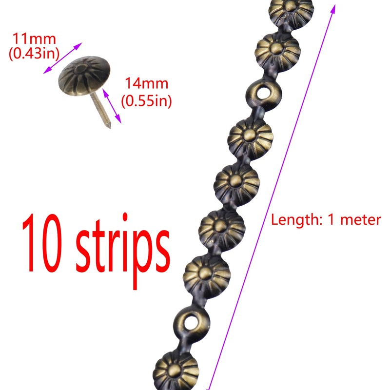 Risbay Upholstery Tacks Strips,10 Meters Dia.11mm Decorative Nail Strips/Nailhead Trims,Upholstery