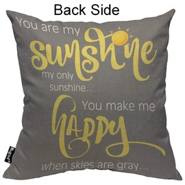 Mugod You are My Sunshine Pillowcase You Make Me Happy Word Art Yellow White Gray 18"x 18" Soft Square Cotton Linen Pillow Case Cushion Cover Home Decorative for Men Women Boys Girls
