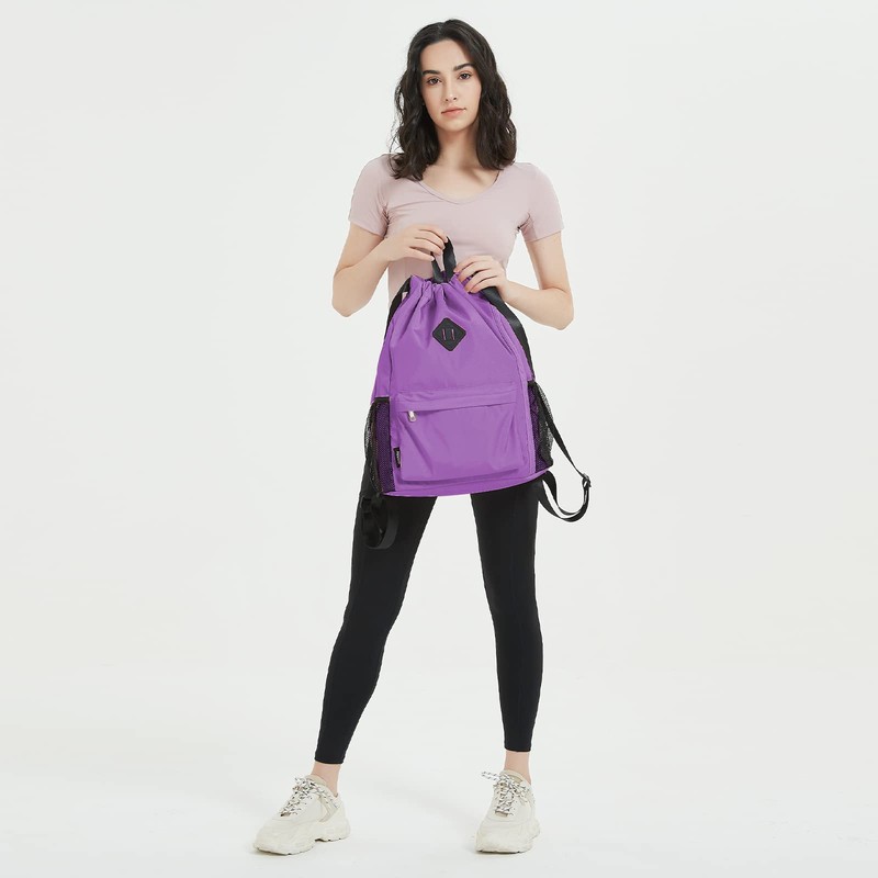 WANDF Drawstring Backpack Sports Bag with Shoe Compartment Water Resistant
