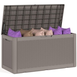 Sersper 100 Gallon Deck Box, Outdoor Storage Box with Gas Struct, Waterproof Resin Storage Bin for Patio Cushions, Pool Supplies, Lockable, UV Resistant, Grey