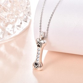 TANGPOET Ashes Necklace 925 Sterling Silver Dog Urn Necklace for Ashes Memorial Cremation Jewellery for Ashes Keepsake Pendant Necklace for Dog Cat Pet with Funnel Filler Kit