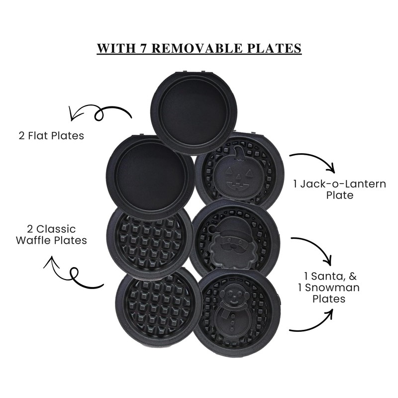 Mini Waffle Maker with Removable Interchangeable Plates. Best for Waffle