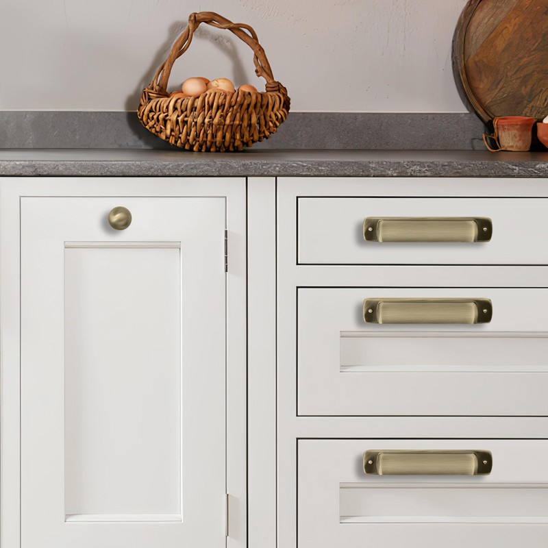 khtumeware 6 Pack 3" Drawer Pulls Brushed Antique Brass Cabinet