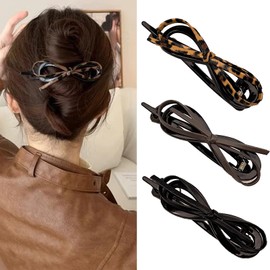 KU Bow Hair Clips for Women - 3 Pack Flat Hair Claws for Thick & Thin Hair - Non-Slip Grip, Comfortable Flat Design - Perfect for Driving, Lounging, and Everyday Style (Black, Brown, Leopard Print)