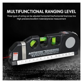 Multipurpose Laser Spirit Level Laser Beam Projection Aligner with Retractable Measuring Tape 3 in 1 Self Level Horizon Cross Standard 180° Vertical 90°, 45°, ±0.029°=±1.0mm/m Bubble Leveler (LVL-03)