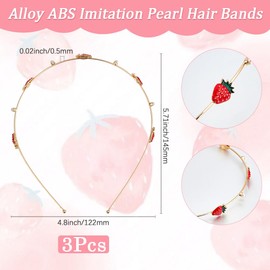 GORGECRAFT Pack of 3 Strawberry Headbands Beads Headwear Summer Fruit Alloy Hair Loops Hair Band Headwear Golden Hair Accessory for Wedding Bridal Prom Party Dating Women