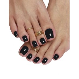 Semi Cured Gel Toenail Strips, 26 Black Gel Toe Nail Stickers, Works with Any UV Lamps