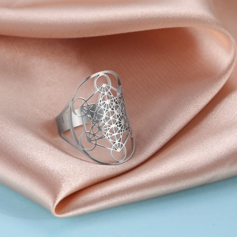 EUEAVAN Archangel Metatron Ring for Men, Adjustable Sixfold Metatron's Cube