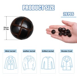 20 Pcs Leather Look Buttons 20mm Football Pattern Imitation Leather Buttons Brown Button Plastic Shank Craft for DIY Sewing Embellishment Cardigan Dress Coat Jacket(Coffee,32L)