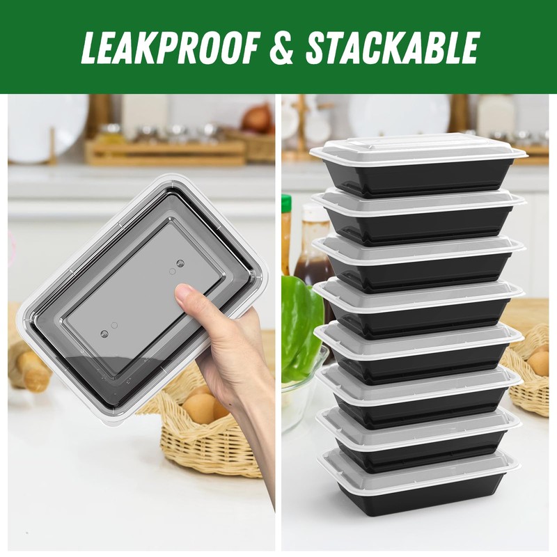 50 Pack (100-Piece) 32 oz Meal Prep Containers Reusable with