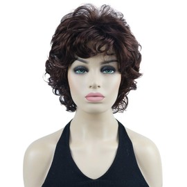 Lydell 10" Women's Short Soft Super Curly Wig Layered Natural Movement Synthetic Wigs (33 Dark Auburn)