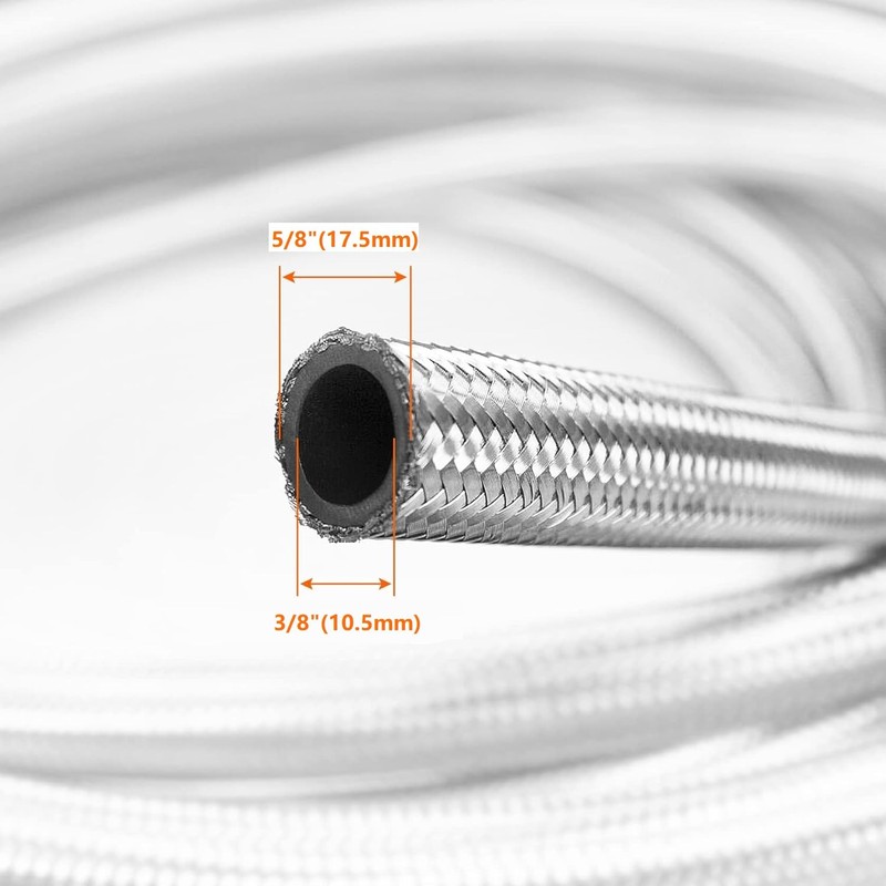 3 FT 6AN 3/8" ID Fuel Line Stainless Steel Braided