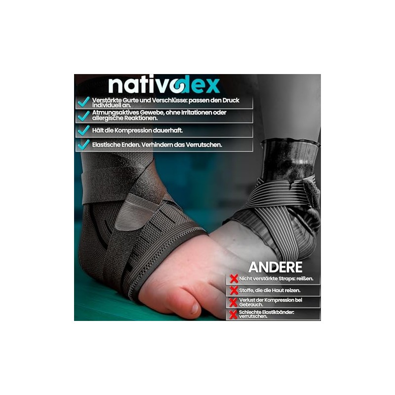 NativoDex Ankle Brace - Adjustable Ankle Support for Plantar Fasciitis
