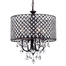 Edvivi Marya Drum Crystal Chandelier, 4 Lights Glam Lighting Fixture with Oil Rubbed Bronze Finish, Adjustable Ceiling Light with Round Crystal Drum Shade, Dining Room Light for Living Room, Bedroom