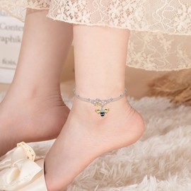YAFEINI Anklet Bracelets for Women Girls Sterling Silver Hummingbird/Dragonfly/Butterfly Link Chain Anklets Jewelry Gifts, Sterling Silver Silver, enamel