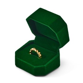 Oirlv Dark Green Velvet Ring Box Single Ring Storge Box for Engagement Proposal Wedding