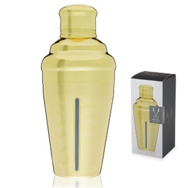 Viski Gold Measured Heavyweight Cocktail Shaker, Stainless Steel Drink Mixer, with Bar Strainer, Professional Shaker for Martini and Margarita, Gold Plated, 14 oz