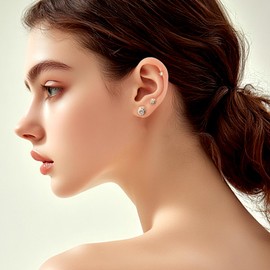 Jean Beau Small Gold Rhinestone Pearl Stud Stack Earrings Set for Women, 3 Pairs Dainty Cute Cartilage Piercing Hypoallergenic CZ Snowflake Earring Prom Festival Fashion Jewelry Gift.