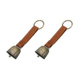 Pack of 2 Small Cowbells for Dog Collar, Loud Bear Bells with Leather Button Strap, Cow Horse Sheep Willow Copper Bells, Pet Brass Bells Tracker Noisemaker, Bronze Bell for (Brown)