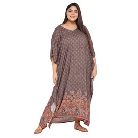 Gypsie Blu Kaftan Dress For Women Plus Size Swim Cover Ups Rayon Turkish Caftan Maxi House Dresses Loungewear For Ladies (Dark Brown)