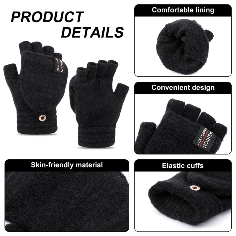 YSense Womens Winter Gloves, 2 Pack Warm Knitted Convertible Fingerless