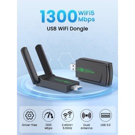 WLAN Stick, 1300 Mbps WLAN Adapter Dual Band 2.4 GHz/5 GHz USB WLAN Stick for PC/Laptop/Desktop, High Gain USB 3.0 WLAN Adapter with Double Antenna, Supports Windows 11/10/8.1/8/7/Vista/XP
