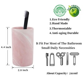 Kelake Ceramic Rustic Pink Marble Bathroom Tumbler Cup for Mouthwash Rinsing Toothbrush and Toothpaste Holder Stand Cups 280 ml Porcelain Milk Drinking Cups for Christmas Birthday