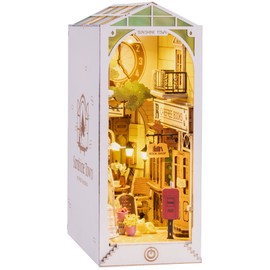 ROBOTIME 3D Wooden Puzzle DIY Wood Book Nook Kit Book Stand with LED Light Miniature House Kit Christmas Birthday Gift (Sunshine Town)