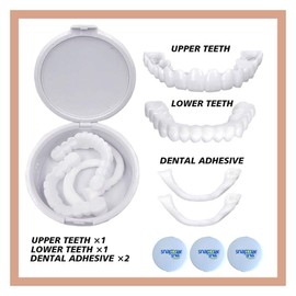 Cheysrae 3 Pairs Instant Veneers Dentures Cosmetic Fake Teeth Braces Whitening Cosmetic Tooth Covering Snap On Teeth Top and Bottom Clip in Veneers Teeth Temporary Upper and Lower False Teeth for Men Women (3)