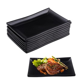 imposyu Set of 8 Small Dessert Plates Square Serving Plate Rectangular Serving Plate Small 19.3 x 12.7 x 2.3 cm Black Plates Square for Dessert, Appetizers etc