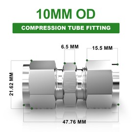 TAISHER 1PCS 304 Stainless Steel Compression Tube Pipe Fitting Connector, 10mm Tube OD x 10mm Tube OD Straight Adapter