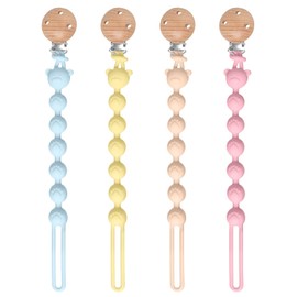 Dummy Clips Silicon Easy to Clean: 4 PCSPacifier Clips Portable and Easy to Carry,Dummy Chain and Teether 2-in-1 Design,Mam Soother Clips Cute BPA Free