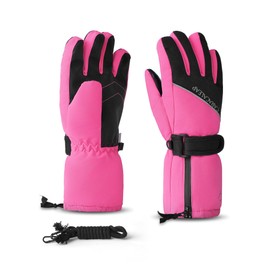Caracaleap Snow Gloves for Children 8-12, Children's Snow Ski Gloves Waterproof Thinsulate Warm Winter Gloves for Boys Girls 6-8 Black 10-12Y Hot Pink 10-12Y