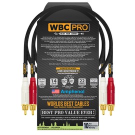 1.5 Foot RCA Cable Pair - WBC-PRO-LOCAP Low-Capacitance (14pF/ft) 22 AWG Ultra-Silent Audiophile & Professional-Grade Audio Interconnect Cable with Amphenol ACPR Gold RCA Plugs & Black Tweed Jacket