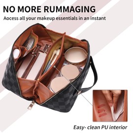 AMXNX Women's Travel Cosmetic Bag, Large Capacity, Portable Travel Makeup Bag, Waterproof, PU Leather Toiletry Bag, Bags for Women, Cosmetic Bag with Compartments, black