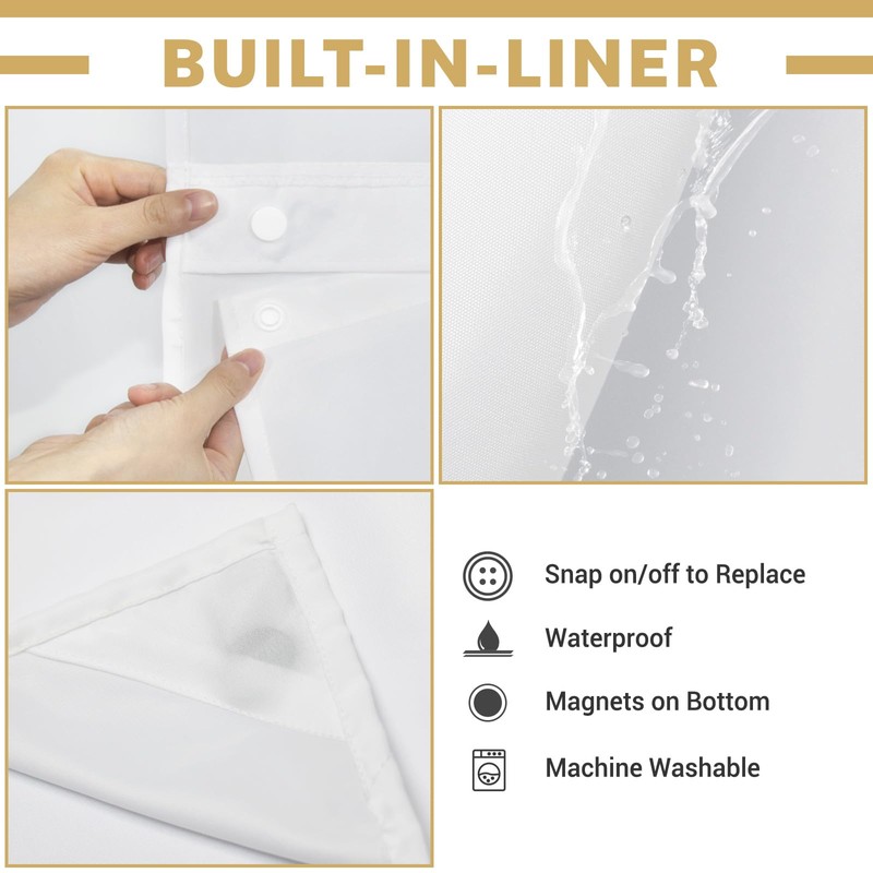 WONICY Extra Long No Hook Shower Curtain with Snap in