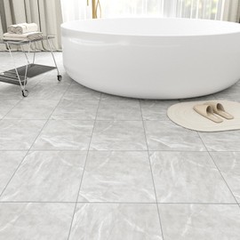 20 Pack Cover 20 Sq.Ft Peel and Stick Floor Tiles, 12” x 12” Self Adhesive Vinyl Flooring Easy DIY Installation for Kitchen, Living Room, Laundry, RV, Light Grey Marble
