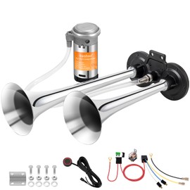 Train Horn for Car, Loud Car horn, BANHAO 12V Super Loud Dual Trumpet Truck Air Horn with Compressor for Any Vehicles Truck Car Motorcycle Ship Boat Chrome with Relay and Button