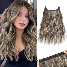 REECHO Invisible Wire Hair Extensions with Thinner Softer Lace Weft (Ash Brown with Platinum Blonde Highlights, 16 Inch (Pack of 1))