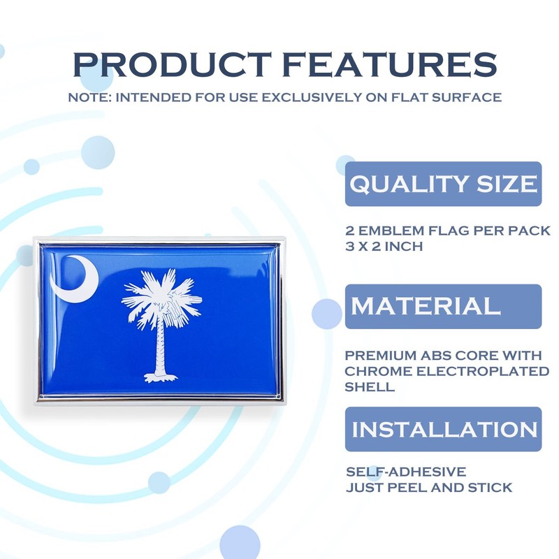 Perdecor South Carolina Flag Sticker Emblem Decal Car Chrome Flags,