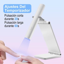 CGBE Lampara UV Para Uñas: Lámpara Para Uñas De 3 W Con Soporte, Lampara Para Uñas De Gel Y Acrilico, Compatible Con Todo Tipo De Geles, 2 Modos De Temporizador, Recargable Para Manos Y Pies (Blanca)