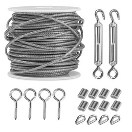 TCHOSUZ 50ft 1/16" Stainless Steel Wire Rope Kit, Trellis Kit for Garden Wire Light Hanging, Climbing Plants Outdoor