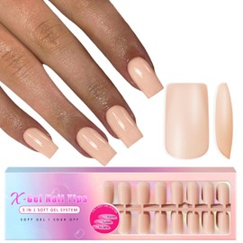SXVME Gel X Nail Tips Medium Square Press on Nails Soft Gel Nail Tips 300Pcs Pre Colored Natrual Nude Gel X Tips Gel X Nails Press ons Soak Off Acrylic Fake Nails Extensions False Nails DIY Nail