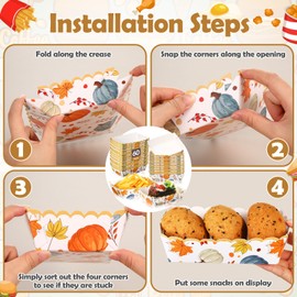 Dunzoom - 60 bandejas desechables de papel de otoño, para comida de calabaza, botes de otoño, a cuadros, para comida, Acción de Gracias, hoja de arce, bandeja para servir alimentos para palomitas de