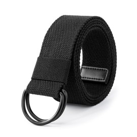 LXMY Belt for Men and Women, Men's Belt Without Holes, Continuously Adjustable Canvas Fabric, Black Double D Ring Belt for Leisure and Travel, black