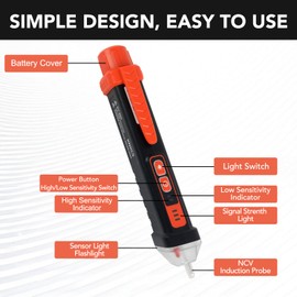 KNKCS Non Contact Voltage Tester - Electric Tester Pen with Adjustable Sensitivity, Sound & Light Alarm, for Safe Wire Detection - Ideal for Electrical Projects